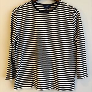 Chaps XL Black White Striped Top Button Shoulder Nautical Tee